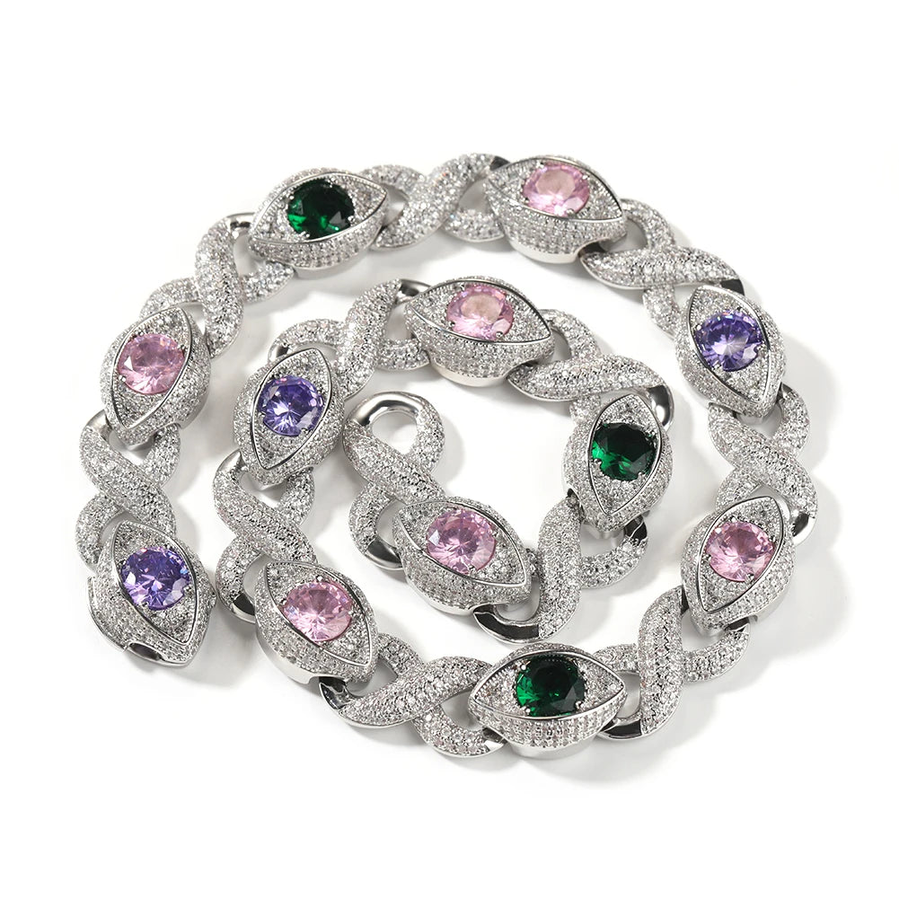 Iced Out Infinity Cuban Chain Necklace Eyes Pave Cubic Zirconia