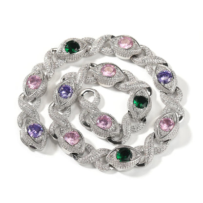Iced Out Infinity Cuban Chain Necklace Eyes Pave Cubic Zirconia