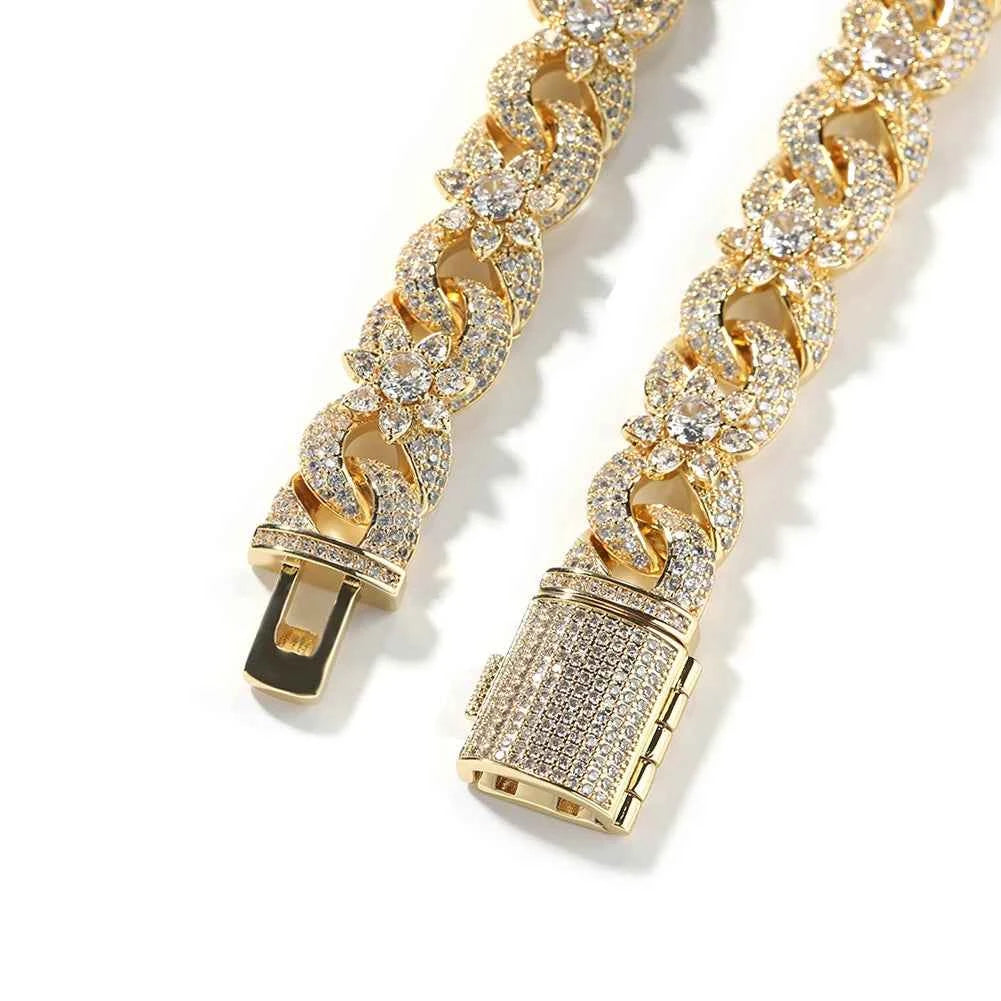 Colorful Flowers Cuban Chain Necklaces for Women Men CZ Infinity Chain Bracelets