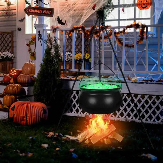 Halloween Witches Cauldron Decoration with Tripod Eyeballs String Lights And Skeleton for Yard Home Decor