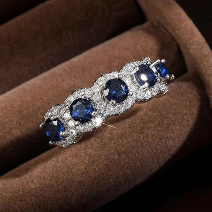 ZAKOL Shiny Blue White Cubic Zirconia Wedding Band Ring for Women Exquisite Engagement Party Jewelry Gift