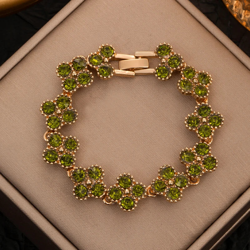Sparkling Rhinestone Four Leaf Clover Hand Bracelet For Women