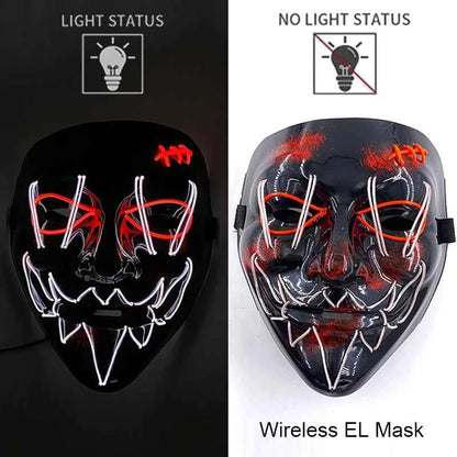 Neon LED Halloween Purge Mask Wireless Masquerade Party Light-up Horror Mask Glowing Multicolor Full Face Adult Mask for Halloween