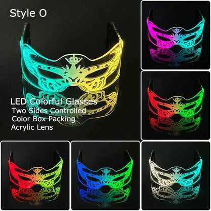 Acrylic LED Luminous Glasses Neon Light-Up Party Eyewear Unisex Glow Sunglasses for DJ Bar Halloween Christmas 12-Hour Glowing