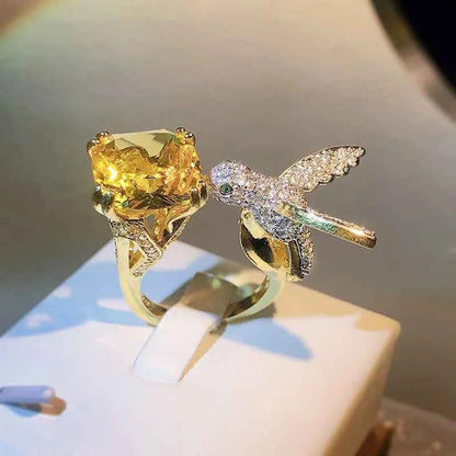Creative Colored Gemstone Women Aquamarine Hummingbird Ring 925