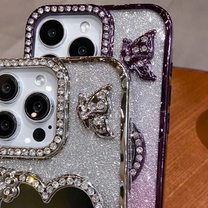 Bling Rhinestone Mirror Cover Case for iPhone 16 pro Max 15 plus Glitter Diamond Encrusted Butterfly Design Shockproof Anti-Knock