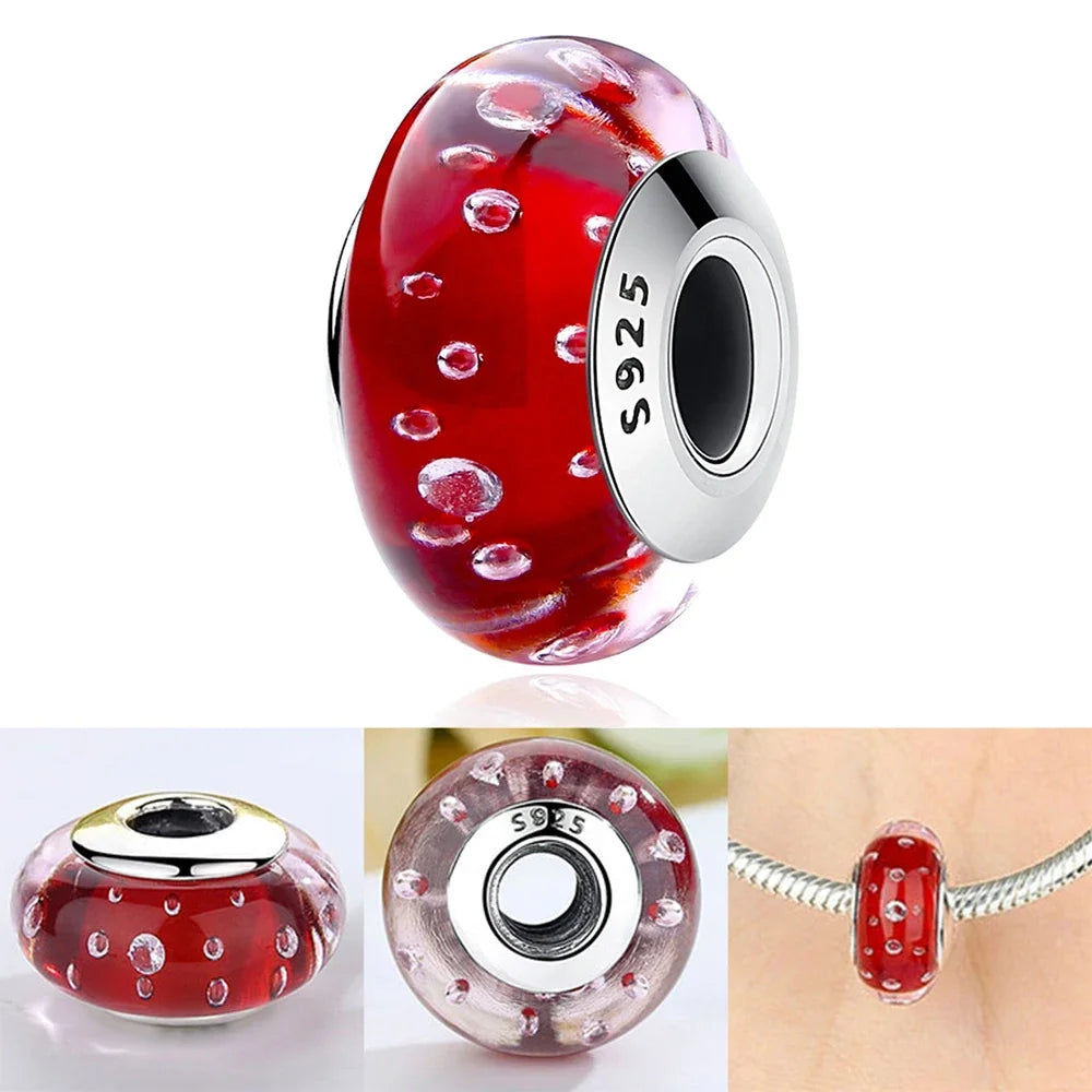 Colorful Flower Murano Glass Charm Fit Original Bracelet Necklace Heart Fine Jewelry