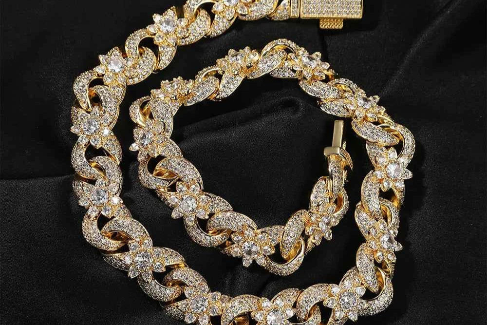 Colorful Flowers Cuban Chain Necklaces for Women Men CZ Infinity Chain Bracelets