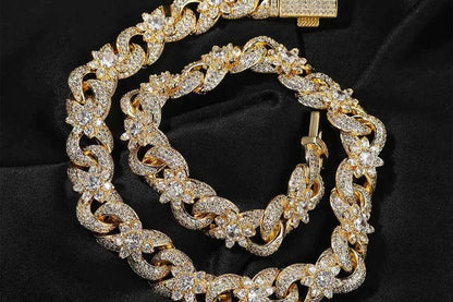 Colorful Flowers Cuban Chain Necklaces for Women Men CZ Infinity Chain Bracelets