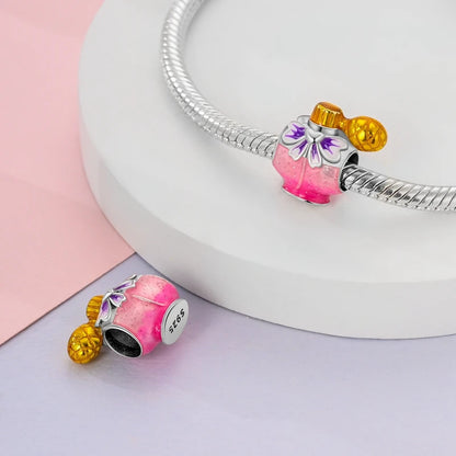 Romantic Pink Crown Perfume Bottle Charms Beads Fit Qikaola Bracelets Fine Jewelry