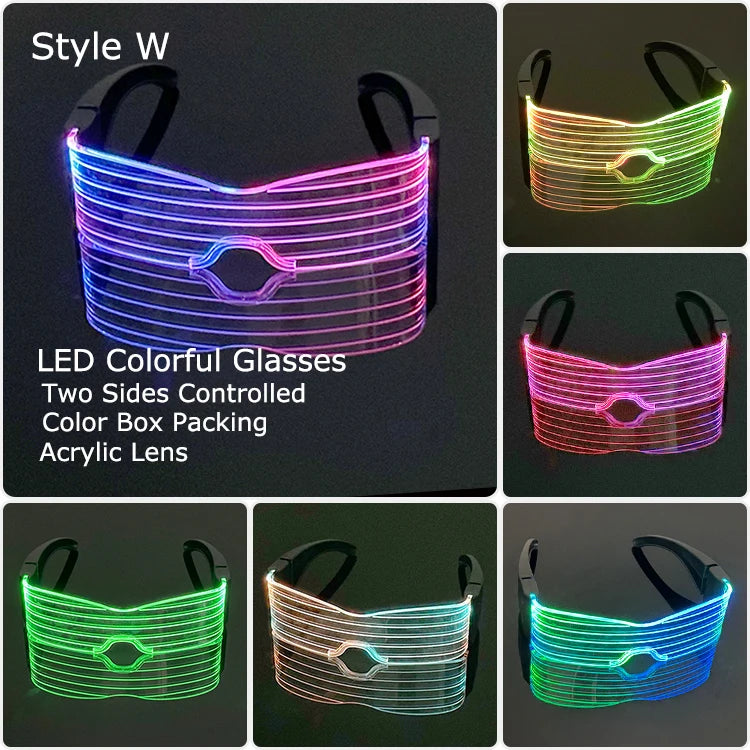 Acrylic LED Luminous Glasses Neon Light-Up Party Eyewear Unisex Glow Sunglasses for DJ Bar Halloween Christmas 12-Hour Glowing