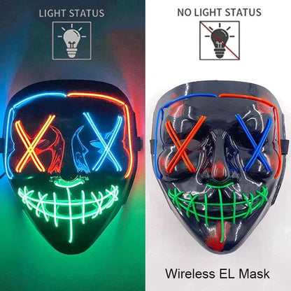 Neon LED Halloween Purge Mask Wireless Masquerade Party Light-up Horror Mask Glowing Multicolor Full Face Adult Mask for Halloween