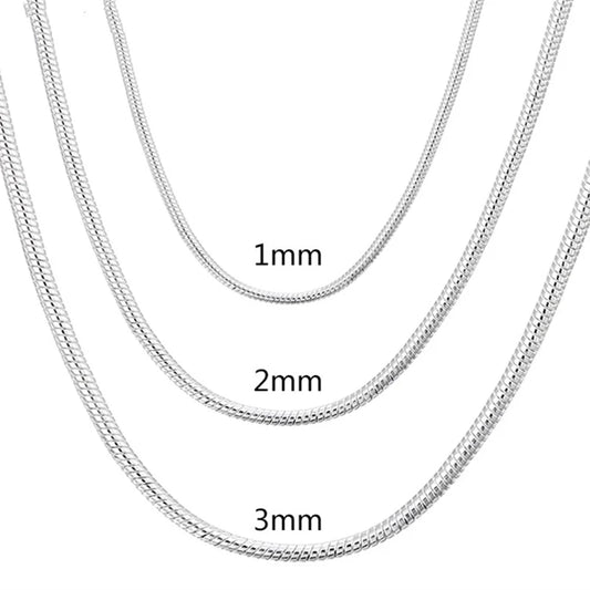 Silver Color Solid Snake Chain Necklace Men Women Fashion Jewelry For Pendant
