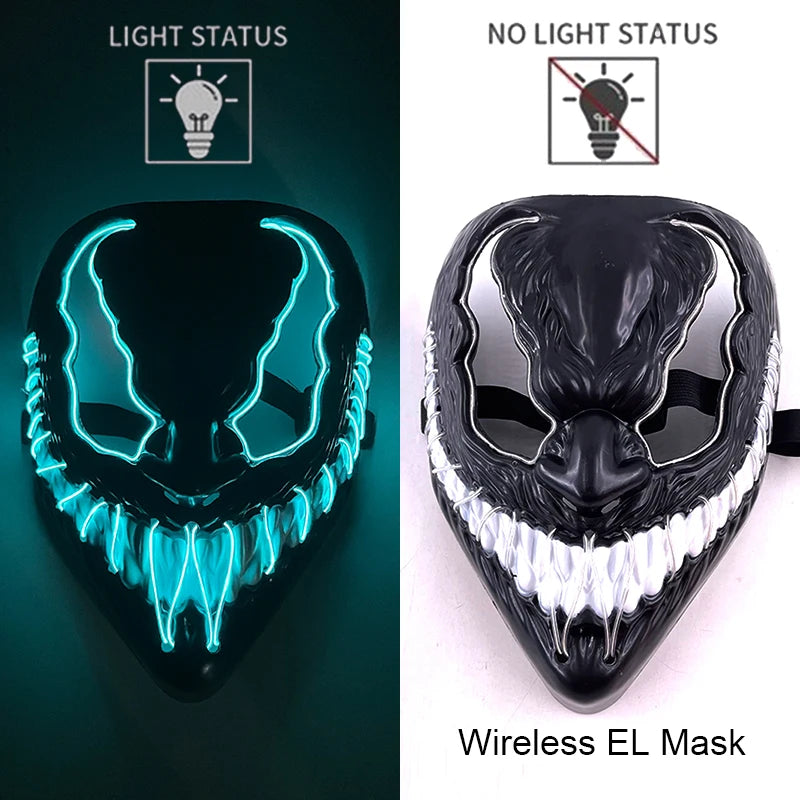 Neon LED Halloween Purge Mask Wireless Masquerade Party Light-up Horror Mask Glowing Multicolor Full Face Adult Mask for Halloween