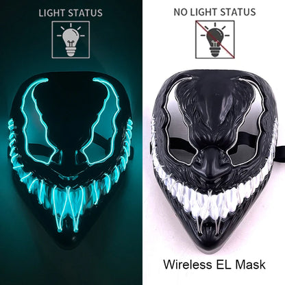 Neon LED Halloween Purge Mask Wireless Masquerade Party Light-up Horror Mask Glowing Multicolor Full Face Adult Mask for Halloween