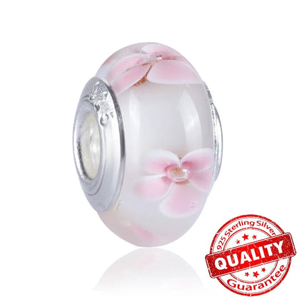 Colorful Flower Murano Glass Charm Fit Original Bracelet Necklace Heart Fine Jewelry