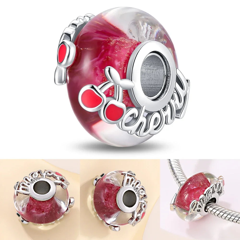Colorful Flower Murano Glass Charm Fit Original Bracelet Necklace Heart Fine Jewelry