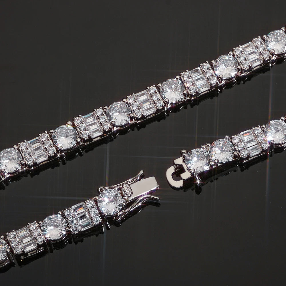 Iced Diamond Tennis Chain Silver Plated Brass Zirconia Necklace