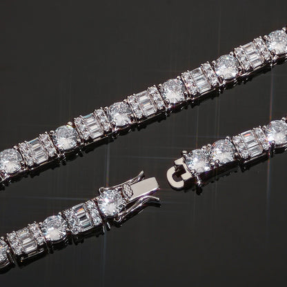 Iced Diamond Tennis Chain Silver Plated Brass Zirconia Necklace