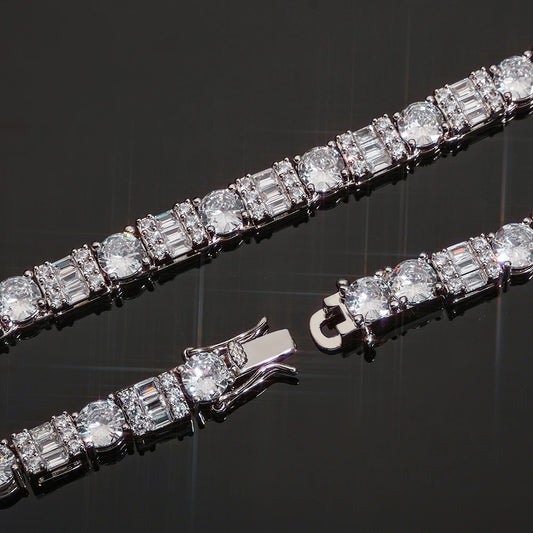 Iced Diamond Tennis Chain Silver Plated Brass Zirconia Necklace