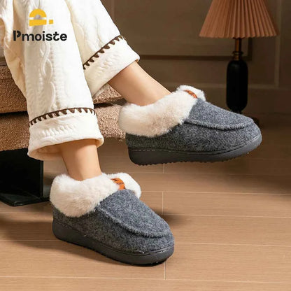 Platform Slippers Women Wedge Memory Foam  TPR Non Slip Sole Warm Fuzzy Winter Durable Bedroom Shoes Cozy Comfort