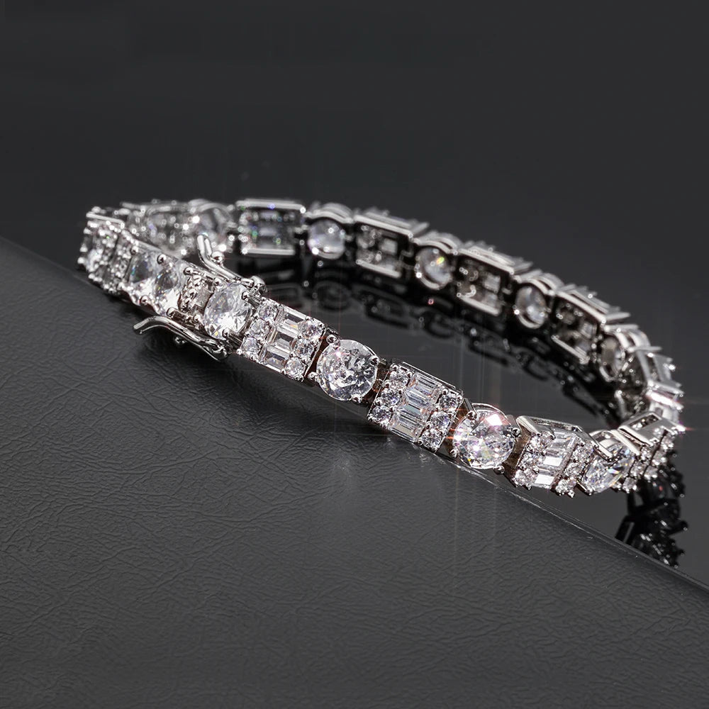 Iced Diamond Tennis Chain Silver Plated Brass Zirconia Necklace