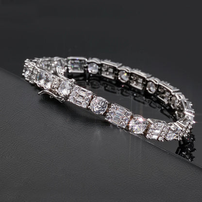 Iced Diamond Tennis Chain Silver Plated Brass Zirconia Necklace