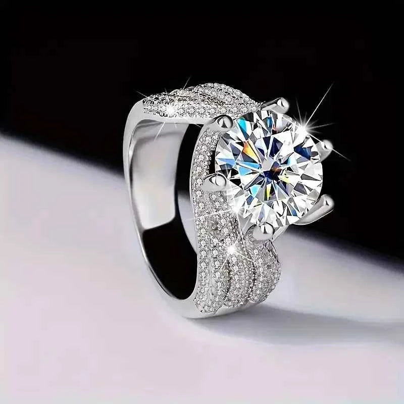 5CT Moissanite Engagement Ring S925 Silver with Round Brilliant Cut Stones and Claw Setting - Luxury Wedding or Proposal Jewelry