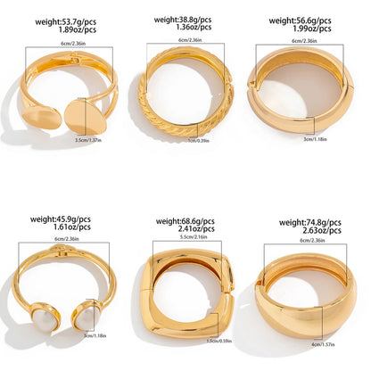 6 Styles Geometric Gold Color Cuff Spring Bangles Wide Hand Bracelets