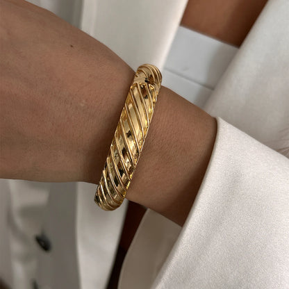 6 Styles Geometric Gold Color Cuff Spring Bangles Wide Hand Bracelets