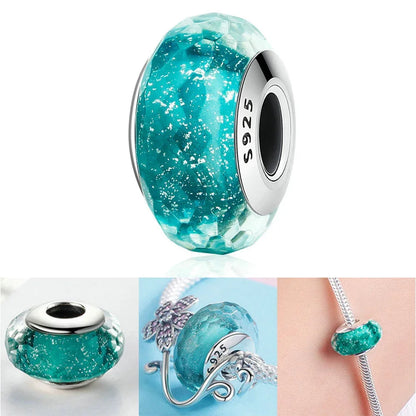 Colorful Flower Murano Glass Charm Fit Original Bracelet Necklace Heart Fine Jewelry