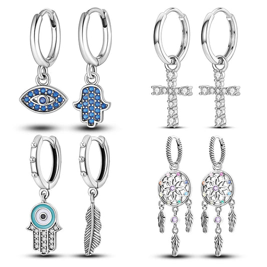 Dreamcatcher Snake Bone Earrings Cross Devil's Eye Feather Ear drop Earring Women Fine Jewelry