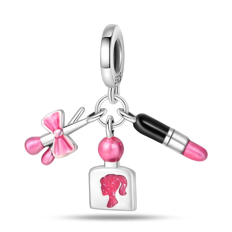 Romantic Pink Crown Perfume Bottle Charms Beads Fit Qikaola Bracelets Fine Jewelry