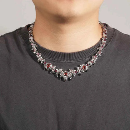 Red Eyes Necklaces for Men Iced Out Thrilled Claws Red Cubic Zirconia Chain Necklace
