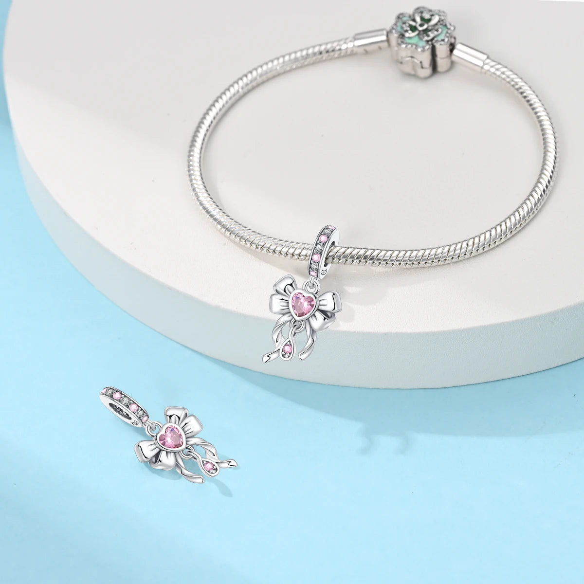 Bracelet Charms Beads Pink Zircon Bow Tie