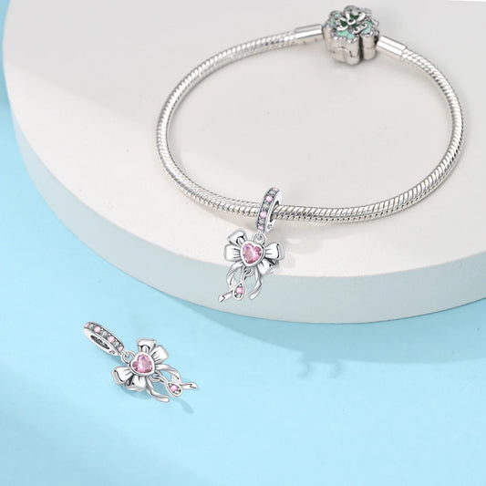 Bracelet Charms Beads Pink Zircon Bow Tie