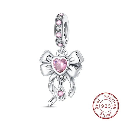 Bracelet Charms Beads Pink Zircon Bow Tie