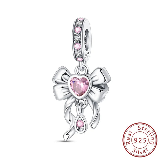 Bracelet Charms Beads Pink Zircon Bow Tie