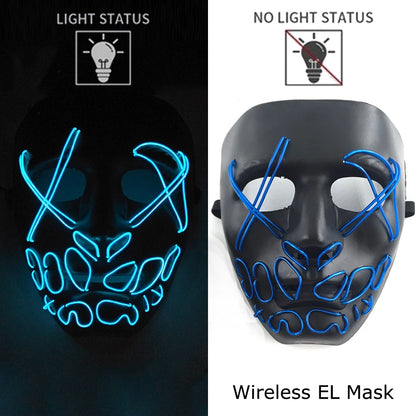 Neon LED Halloween Purge Mask Wireless Masquerade Party Light-up Horror Mask Glowing Multicolor Full Face Adult Mask for Halloween