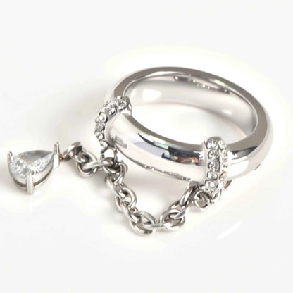 Stainless Steel 18k Gold Plated Tassel Drop Zircon Pendant Cz Stone Rings