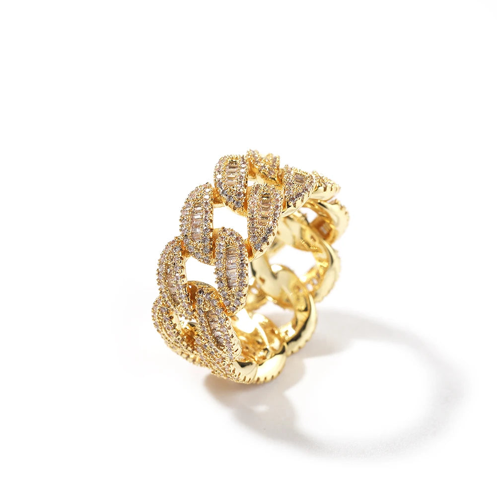 Cuban Link Rings Iced Out Baguettes Ring Zircon Silver Color Ring Jewelry