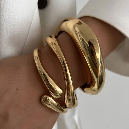 Gold Silver 3 Styles Color Geometric Spring Bangles