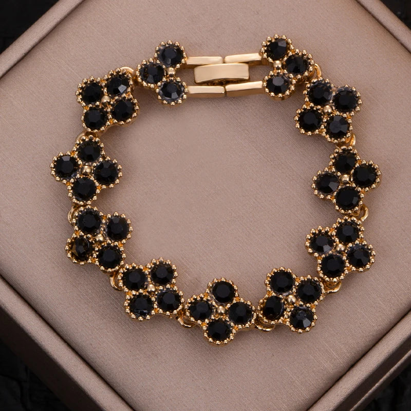 Sparkling Rhinestone Four Leaf Clover Hand Bracelet For Women