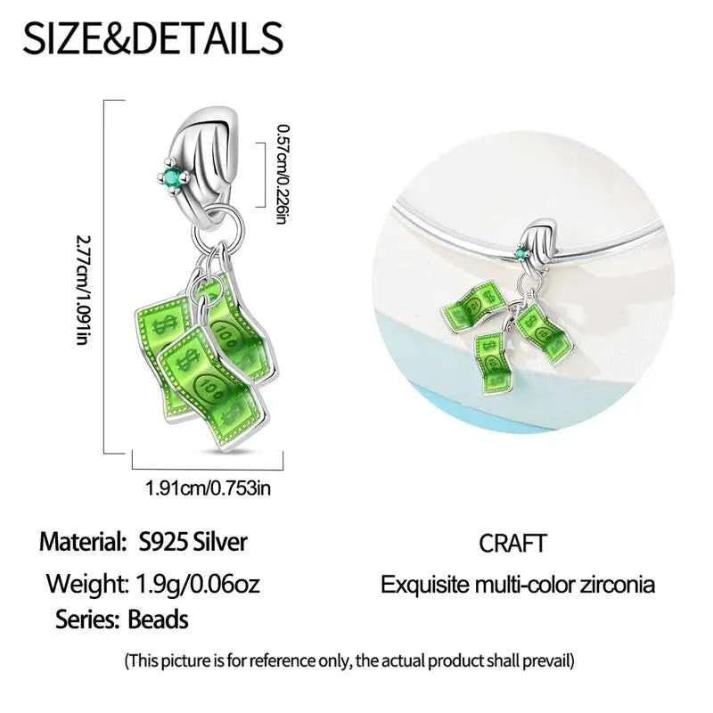 925 Sterling Silver Financial US Dollar Pendants Bracelets Beads
