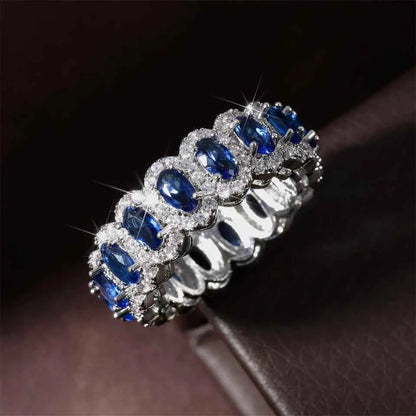 ZAKOL Shiny Blue White Cubic Zirconia Wedding Band Ring for Women Exquisite Engagement Party Jewelry Gift