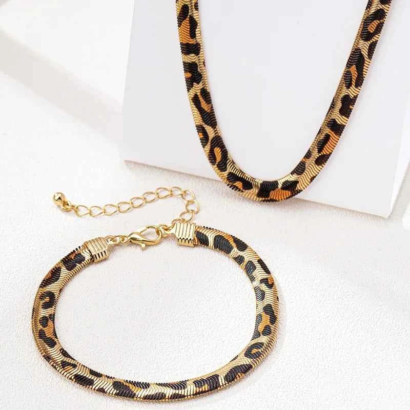 Leopard Print Snake Bracelet Necklace Set