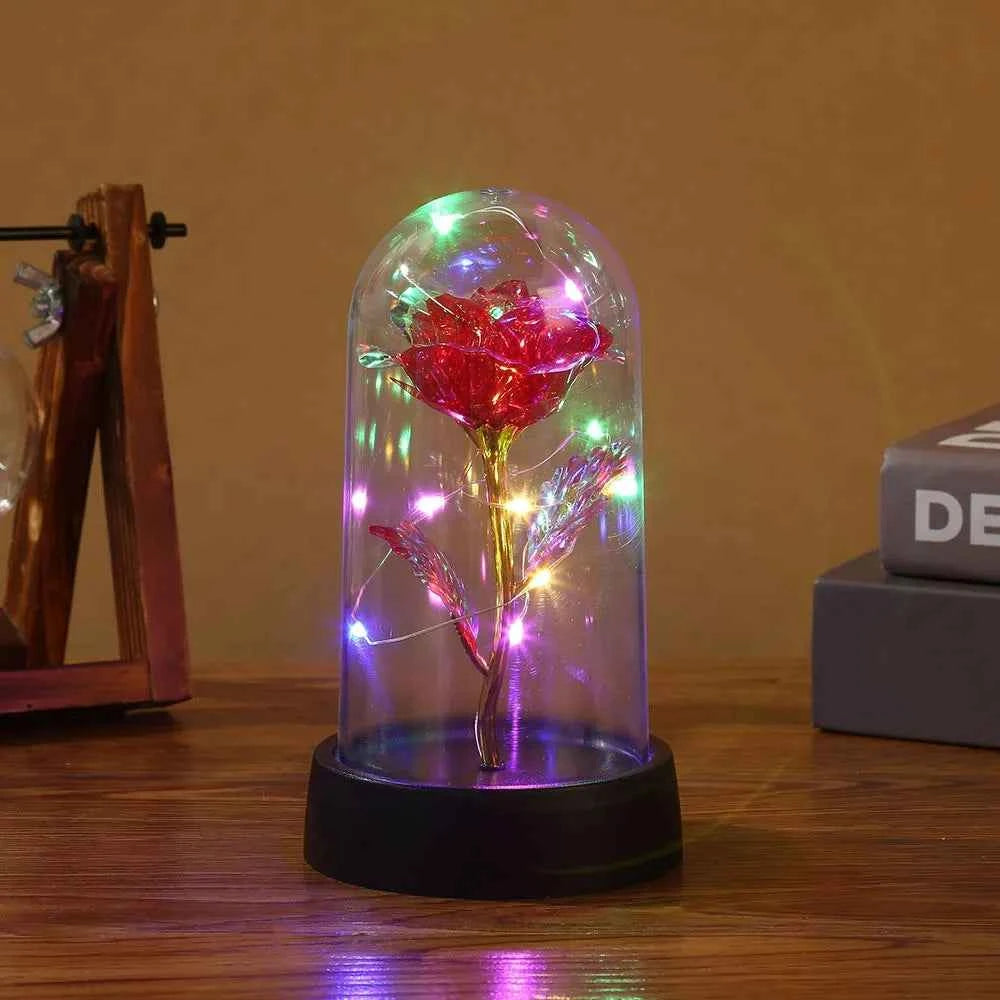 LED Enchanted Galaxy Rose Eternal Beauty Rose With Fairy Lights in Dome