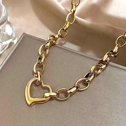 Golden Stainless Steel Irregular Hollow Heart Pendant Necklace