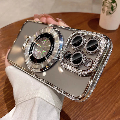 Glitter Diamond Luxury Plating Magsafe Stand Holder Soft Silicone Cover for iPhone Full Coverage Magnetic Case