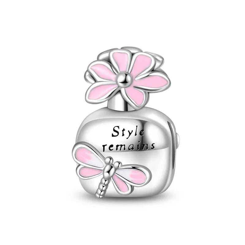 Romantic Pink Crown Perfume Bottle Charms Beads Fit Qikaola Bracelets Fine Jewelry